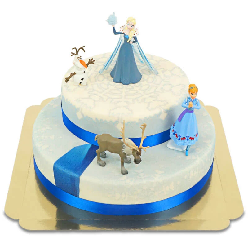 Die Eiskönigin® Elsa, Schwester Anna & Olaf Figuren auf 2-stöckiger Schneeflocken-Torte - Image 3