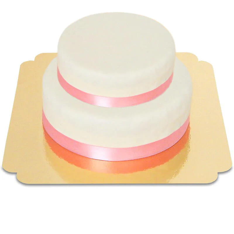 Zweistöckige weiße Torte mit Tortenband - Image 10