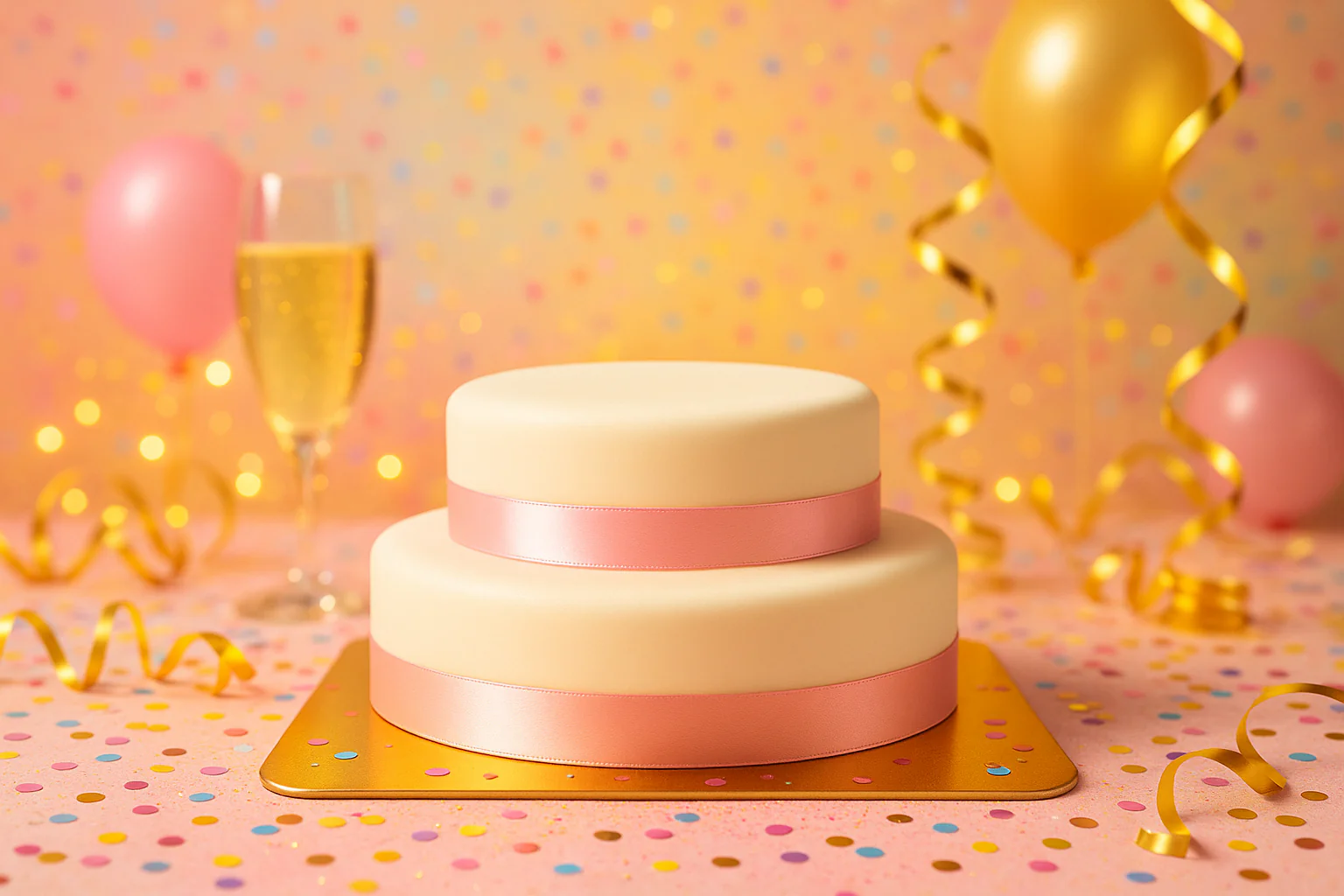 Zweistöckige weiße Torte mit Tortenband - Image 14