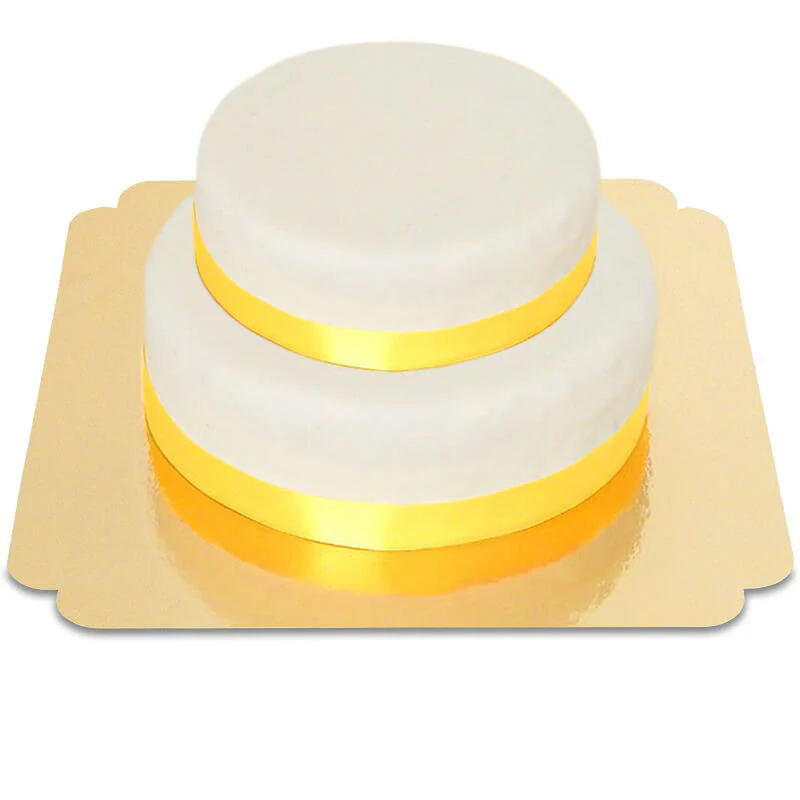 Zweistöckige weiße Torte mit Tortenband - Image 25