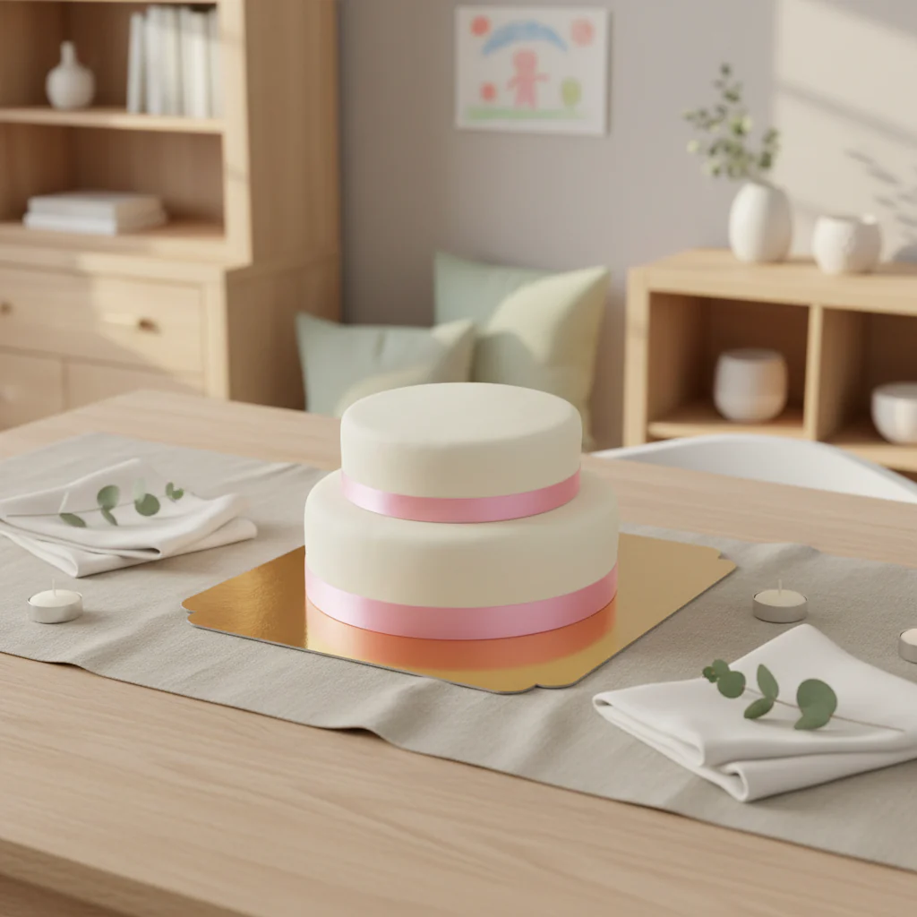 Zweistöckige weiße Torte mit Tortenband - Image 8