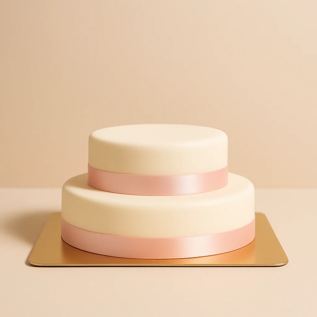 Zweistöckige weiße Torte mit Tortenband - Image 9